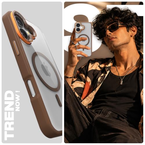 Image of Pikkme Back Cover for iPhone 17 | Shockproof | Mag-Safe Compatible | Hard Transparent Back | Premium Raised Camera Protection | Bumper Case (Brown Mag-Safe)