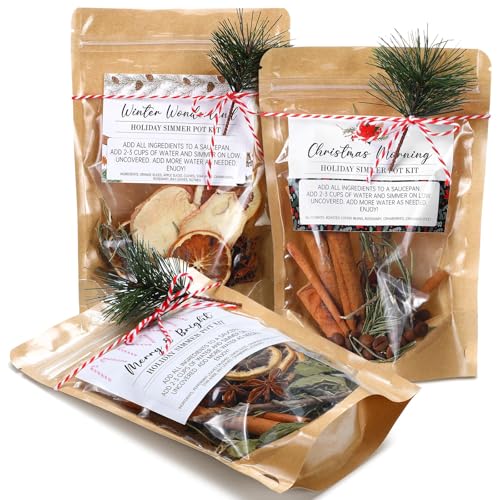 Siifert 3 Pack Christmas Potpourri Simmer Pot Kit, Holiday Stovetop Potpourri, Botanical Air Freshener Sachets, Festive Bowl Filler Decor for Home Fragrance, Housewarming & Hostess Gifts
