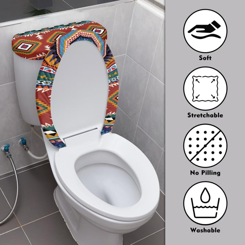 Daulesho Brown Tribal Aztec Toilet Lid and Toilet Tank Cover Southwest Zigzag Washable Toilet Seat Cover Indian Ethnic Geometric for Indoor Home Fits Most Toilet Tanks & Lids Easy Install