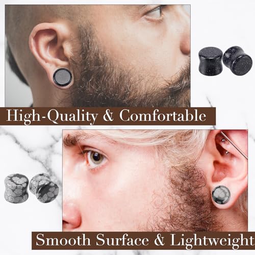 Hotop 20 Pairs 10mm 00g Ear Stone Plugs Tunnels Gauges Saddle Ear Gauge Plugs Double Flared Tunnels Stretchers Earrings for Women Men Christmas Gift Piercing Jewelry3