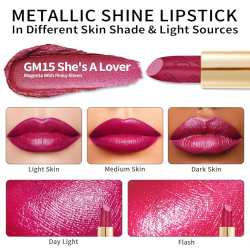 OULAC Glow Metallic Shine Pink Lipstick, Rose High Impact Lipcolor, Lightweight Soft and Ultra Hydrating, Long Lasting - Image 3