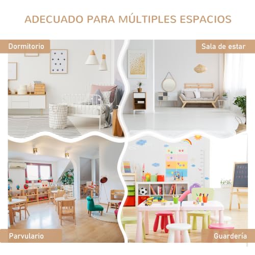Miniatura 5 de Homcom Mesa Y Sillas Infantiles De 4 Piezas Mesa Infantil Con 2 Sillas Y Banco Con Almacenaje Juego De Muebles Para Actividades Para Niños De 3 Años Para Dormitorio Sala De Juegos Blanco Y Natural