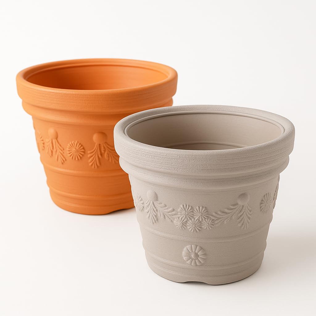 Blumentopf Pflanztopf Massiv Blumenkübel Terrakotta Mocca Kunststoff Classic Massiver konisch Untersetzer 5 Größen von rg-vertrieb für Garten, Balkon & Innen, Vintage Design