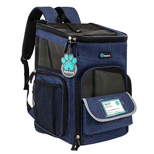 PetAmi Pet Carrier Backpack for Small Cats, Dogs, Puppies | Airline Approved | Ventilated, 4 Way Entry, Safety and Soft Cushion Back Support | Collapsible for Travel, Hiking, Outdoor (Navy)