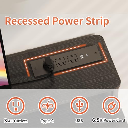 JOISCOPE 48 x 24 inch Adjustable Electric Standing Desk (3AC, USB, Type-C) with Monitor Shelf, 2 Memory Heights, Gaming Study Drafting 25 mm/s Sit Stand Desk for Home Office Bedroom,Black - Image 4