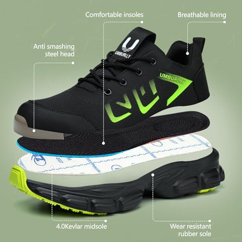 Image of Hogent Steel Toe Shoes for Men Women, Comfortable Wide Non Slip Work Shoes | ASTM Safety Steel Toe, Kevlar Puncture-Proof, Breathable, Lightweight, Wide Fit, Walking, Construction, Industrial, Warehouse