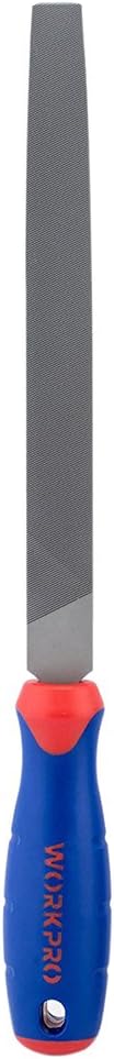 WORKPRO W051002 10 In. Flat File โ Durable Steel File to Sharpen Tools and Deburr, Comfortable Anti-Slip Grip, Double Cut โ Tool Sharpener for Professionals and DIY (Single Pack)