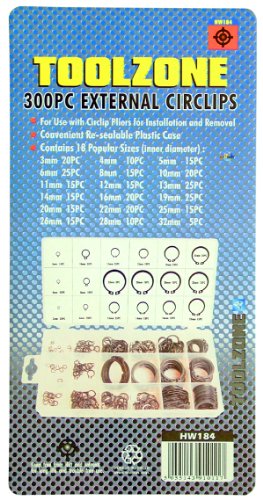 Toolzone 300pc 3-32mm Small External Circlips, Gold