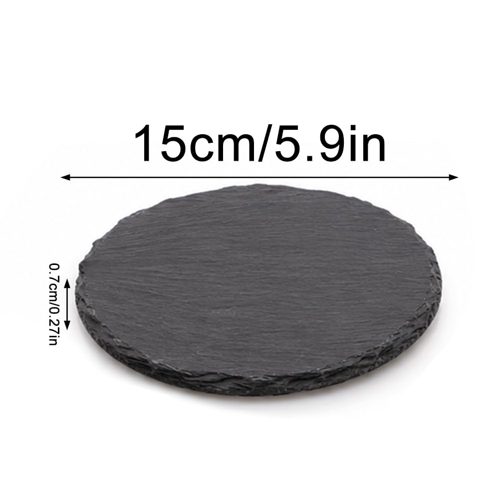 6 piatti in ardesia rotondi, 15 x 15 cm, piccoli, antiscivolo, per servire e scrivere, piatti per buffet, sushi e formaggio
