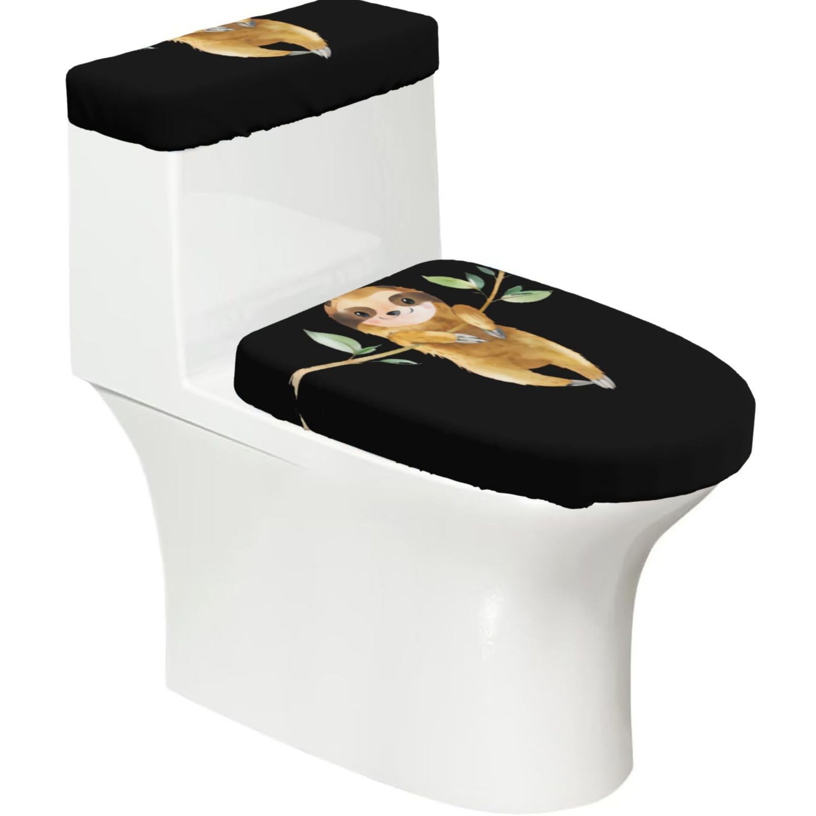 Mrowyc Black Cute Sloth Printed Toilet Seat Set - Set Of 2 - Universal Toilet Seat Cover - Housewarming Birthday Christmas Gift