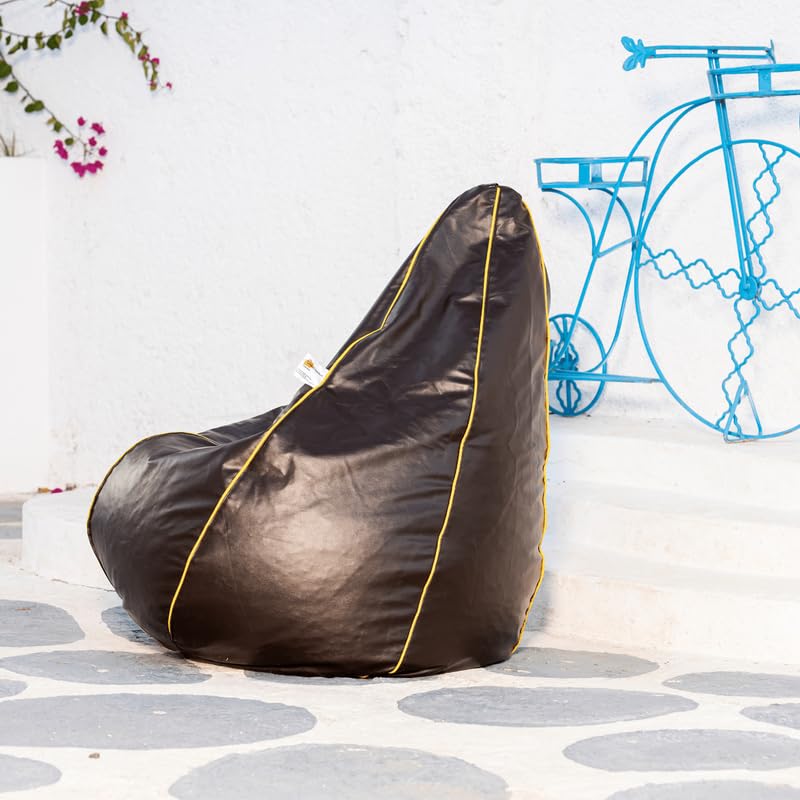 Image of King Comfort 3XL Faux Leather Pipping Bean Bag Cover with Foot Rest Without Beans with 1 Year Warranty | Lounge Chair Cover for Home, Office, Bedroom, Hall (Tear Drop Shape with Pipping) (Choclate)