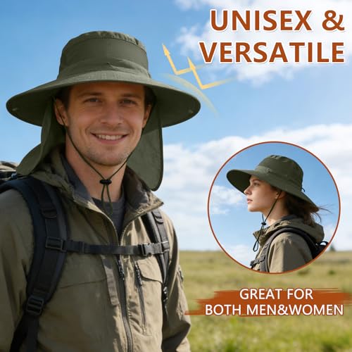 Image of ZOORON Sun Hats for Men Women Fishing Hat with Neck Flap,UPF 50+ Sun Hat Waterproof Wide Brim Bucket Hats for Safari Hiking