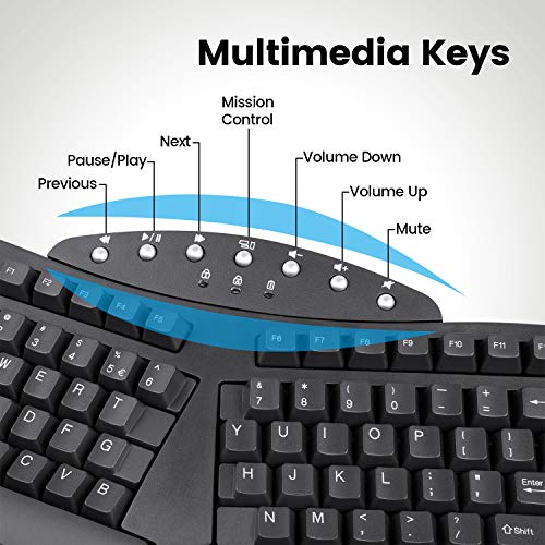 Image of Perixx PERIBOARD-612B Wireless Ergonomic Split Keyboard - Dual Mode Bluetooth & 2.4GHz with Palm Rest - Compatible with Windows and Mac OS - Black, US English Layout