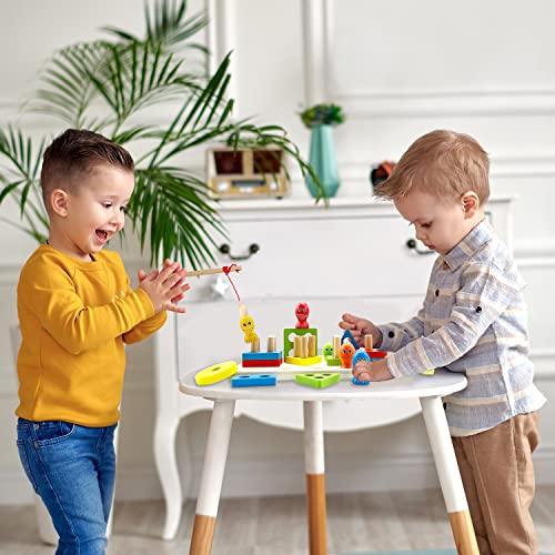GKPLY Montessori Toys Classificação de madeira empilhamento & Jogo de Pesca Magnético 2-em-1 Brinque