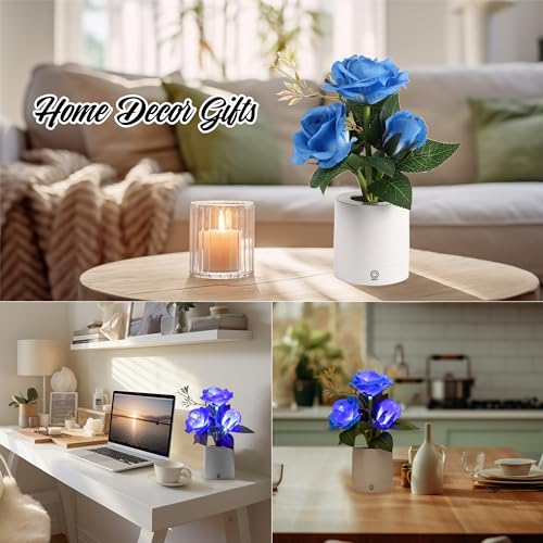 Image of Blue Rose Lamp for Womens Gifts, Flower Night Light for Relaxation and Serenity, Womens Her Mom Wife Girlfriend Friends for Valentines Christmas Day Anniversary Birthday Gifts (Blue)