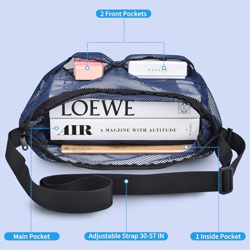 Image of Mildbeer 12x6x12 Mesh Crossbody Bag for Gym & Beach | Gym tote bag with adjustable 30-57 inch crossbody strap. Breathable quick-dry, sandproof. Lightweight foldable for travel