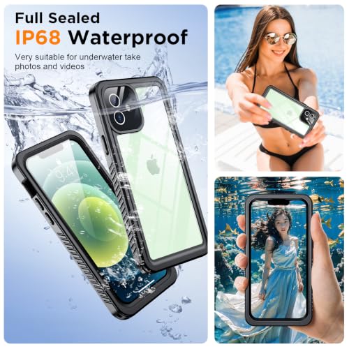 Temdan Designed for iPhone 12 Case Waterproof, Built-in Screen & Camera Protector IP68 Underwater Full Body Dropproof Shockproof Phone Case 6.1"-Black - image 2