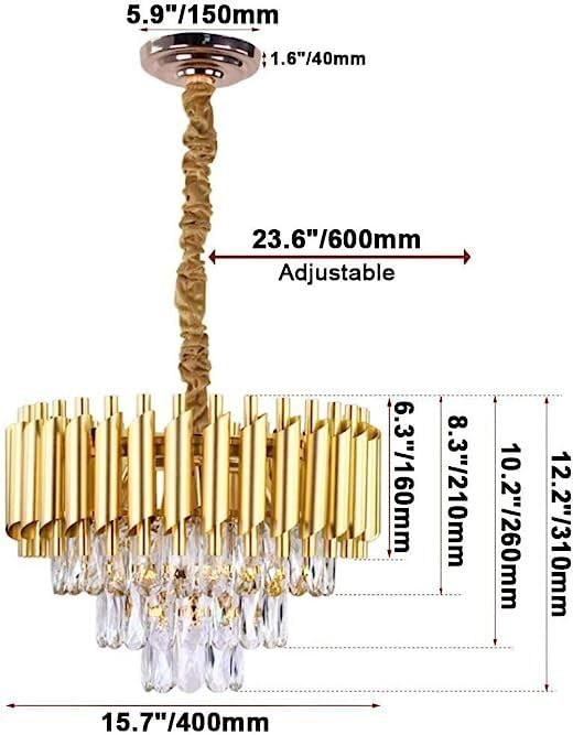 Image of Modern Crystal 400mm Chandelier Black and Gold Chandelier Round Chandeliers Pendant Ceiling Light Fixture Flush Mount Chandelier for Dining Room Living Room Bedroom Foyer Hallway Entryway
