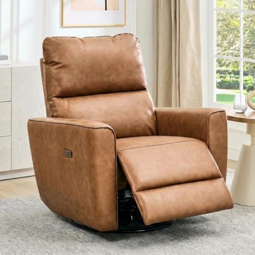 Image of Garvee Power Swivel Glider Recliner Chair with USB Port & Lumbar Support - Effortless Rocking, Recline & Comfort for Living Room, Nursery & Home Theater