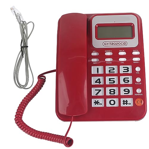 Denash ABS GY T2020CID Kabelgebundenes Telefon mit Taschenrechner, Lautsprecher- und Anrufer -ID Display für Office Desk, Stummschaltmodus für Ruhige Anrufe, Leichtes ABS Material (Rot)