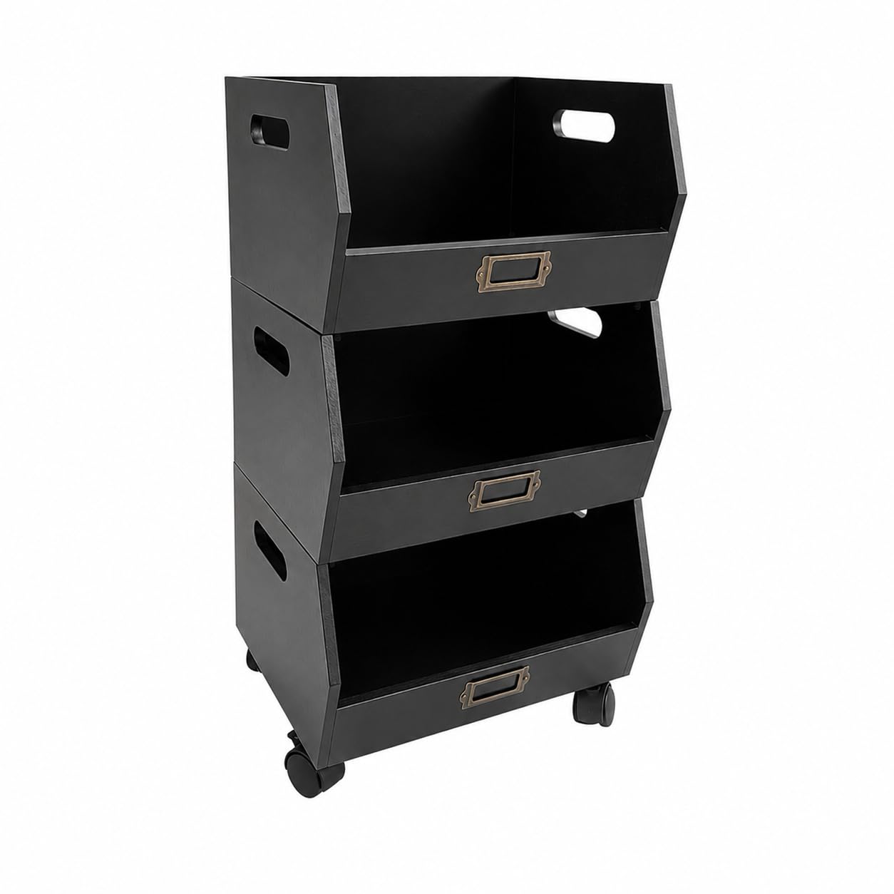 XZ-23007 Organizador Extraibles con Ruedas 3 Niveles Multiuso 32x28x60cm - Cajas de Almacenaje de Madera para Organizar Libros, Documentos, Frutas, Verduras Color Negro
