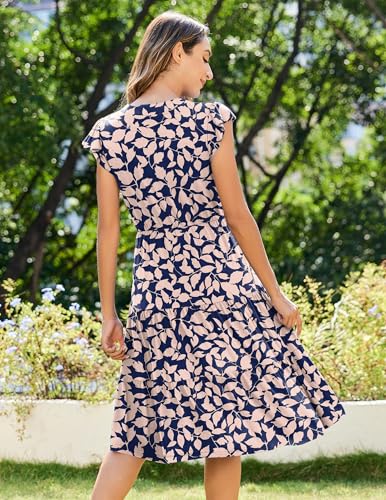 Image of ZEAGOO Womens Summer Casual Dresses Ruffle Sleeve V Neck Midi Dress Flowy Tiered Dress with Pockets Boho Sundresses