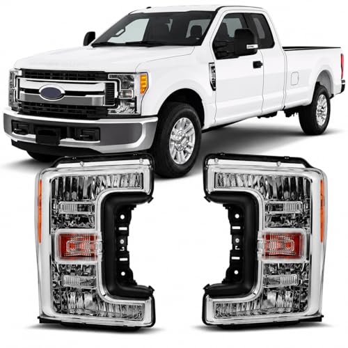 CPW Headlights for 2017 2018 2019 FORD F-250 F-350 F-450 F-550 SUPER DUTY Replacement Headlights Assembly Driver and Passenger Side Halogen Model Only Chrome/Clear