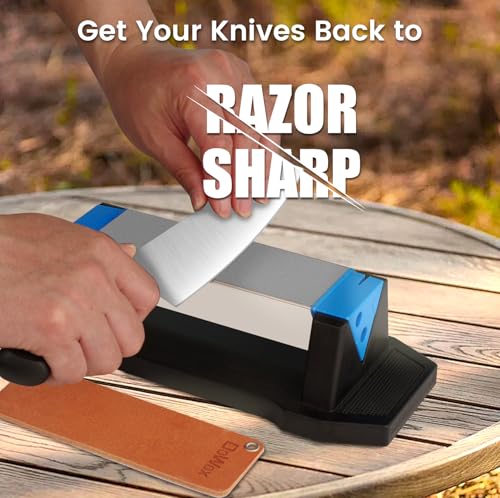 Image of Diamond Sharpening Stone Kit, 3 Side Grit 400 /1000 /8000 Knife Sharpener for Sharp Blade, Premium Diamond & Ceramic Whetstone with Angle Guide, Non-Slip Base & Leather Strop