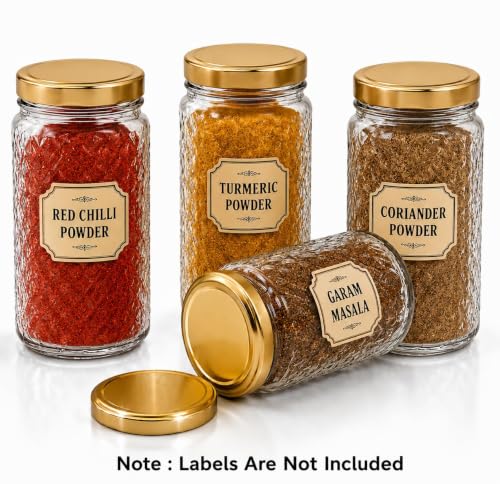 Image of Glass Jar with Air Tight Metal Lid I Kitchen Storage Jars for Spices, Coffee, Sugar & Dry Fruits I Grocery Storage Container I Kitchen Pantry Organiser Jar (DIAMOND GLASS JAR - 370 ml - PACK OF 4)