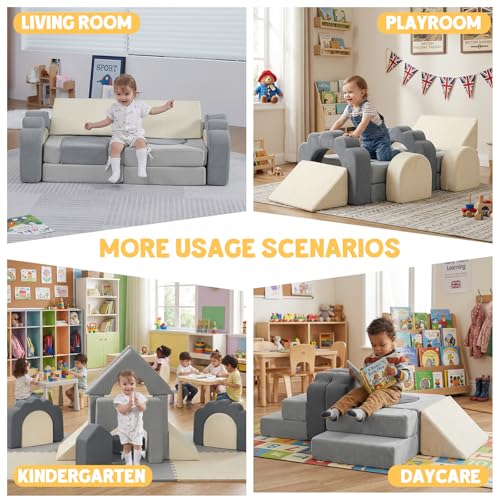 Image of 13-Piece Floral Foam Climbing Blocks for Toddlers,Gray & Beige | Modular Soft Play Climbing for Indoor,Crawing Toys with Washable Cover for Playrooms,Bedrooms & Preschool