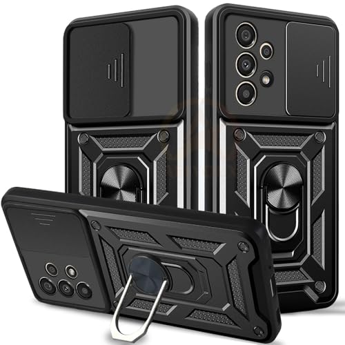 Image of Armor Bumper Back Cover Case for Samsung A33 5G Rotating Camera Cover, Ring Holder & Kickstand | Heavy Duty & 360 Degree Protection Samsung A33 5G Back Cover (Black)