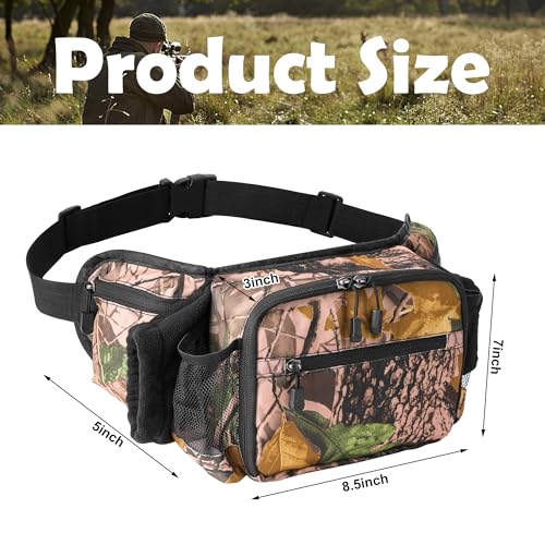 RunNico Hunting Camo Fanny Pack, Waterproof Camouflage Waist Pack Bags with Handwarmer and Adjustable Belt, Lightweight Hunting Waist Pouch Bag for Winter Outdoor Hiking Climbing Fishing Accessories
