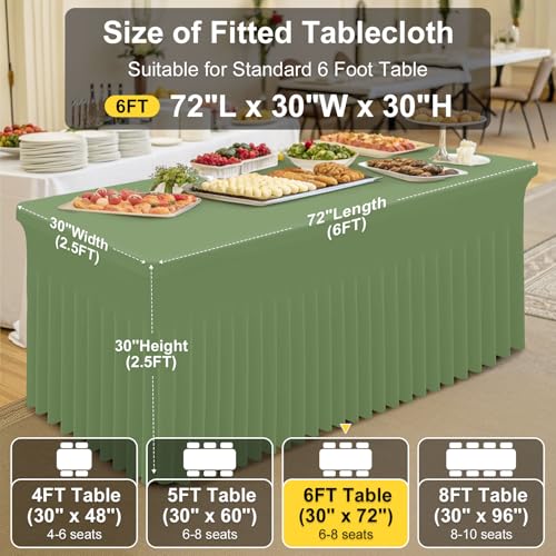 Image of Smiry Spandex Elastic Fitted Table Cloth Skirt for 6FT Rectangle Table | Stretch Washable Table Cloth, Banquet Table Cover for Wedding, Party, Indoor & Trade Shows, (Sage Green, 72Lx30Wx30H)