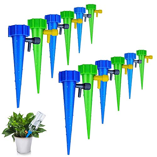 HASTHIP Plastic 12 Pcs Drip Irrigation Kit For Home Garden, Self-Watering Spikes For Plants, Automatic Plant Water Dropper With Slow Release Control Valve Switch Drip Irrigation System