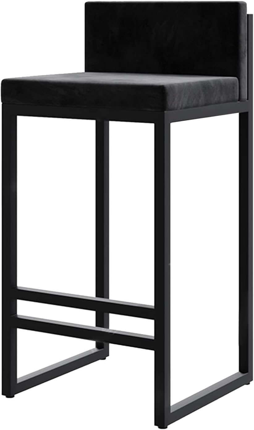 OGFC 28826 Counter Height Bar Stools Set of 1, 75cm seat Height Modern Counter Stools with Low Back and Footrest, Black Velvet Upholstered Barstools with Black Metal Base for Kitchen-image-10