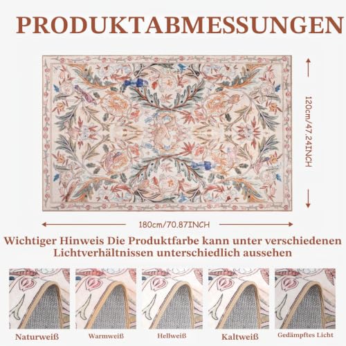 TUKDAK Vogel Waschbar Teppich Wohnzimmer 120×180cm, Rose Vintage Küche Teppich mit Rutschhemmender Gummirückseite… – Ansicht 2