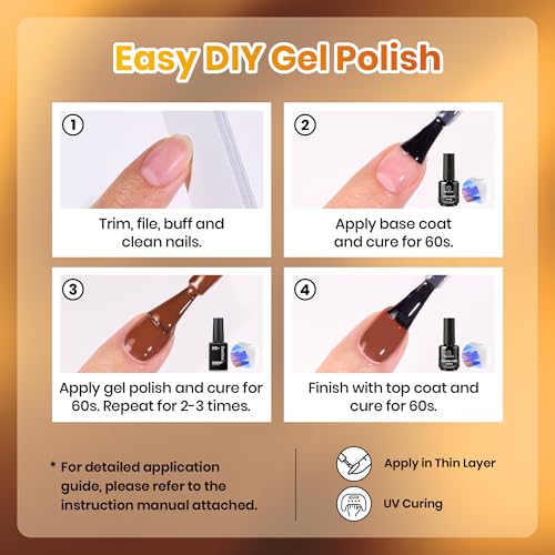 Image of Beetles Brown Gel Polish Set - Maillard Season Collection, 6 Colors Brown Orange Yellow Fall Colors Polish Kit, Soak off Uv Led Lamp Needed Manicure DIY Home