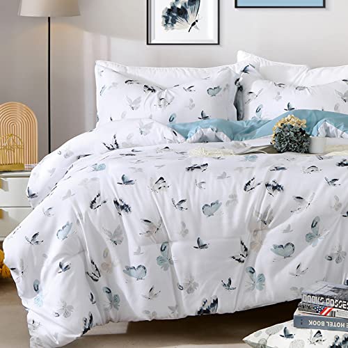 Newspin 3 Pieces Queen Size Butterfly Printed Comforter Set - Reversible Ultra Soft Lightweight Floral Comforter Set All Season Bedding Set With 2 Pillow Shams #TOP11