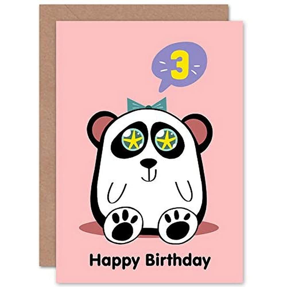Wee Blue Coo Kawaii Panda Star Happy 3rd Birthday Greeting Card With Envelope Blank Inside Premium Quality