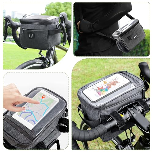 LPZMPZ Fahrradtasche Lenker Vorne 5L Lenkertasche Fahrrad Ebike Wasserdicht Lenkertaschen Bikepacking mit Handyhalterung, Touchscreen Und Abnehmbarer Schultergurt