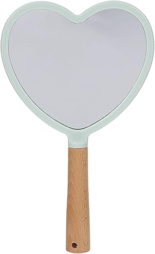 Espejo de mano con asa, espejo de maquillaje de mano de madera en forma de corazón, espejo de tocador de mano, espejo cosmético de mano para uso en