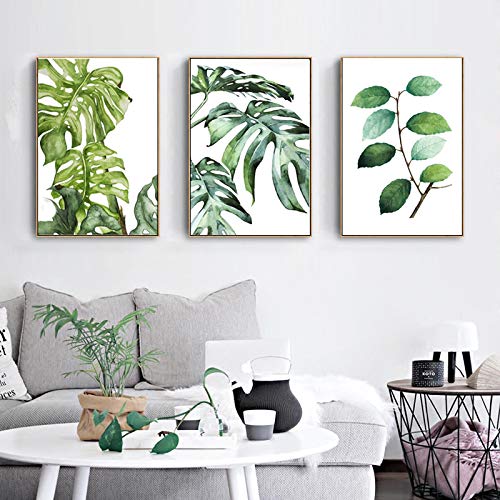 Affiche plante verte salon : lot de 3 toiles murales modernes scandinaves 60x90cm
