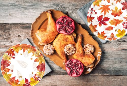 Image of 50 Pcs Fall Paper Plates Party Supplies Maple Leaf Themed 7 inch Plates