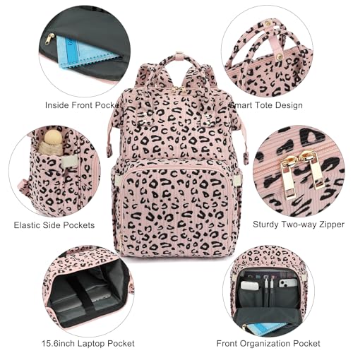 College Laptop Backpack, Travel Backpack for Women, Corduroy Casual Daypack, School Backpack Bookbag for Girls (Pink Corduroy Leopard)3