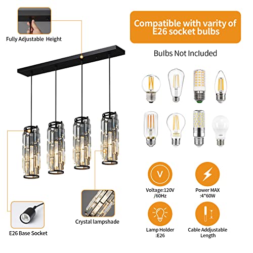 Image of LMQNINE 4 Light Black Pendant Lighting Modern Pendant Light, Mini Crystal Chandeliers,Adjustable Pendant Light Fixture for Kitchen Island Dinning Room Bedroom (Black 4-Light)