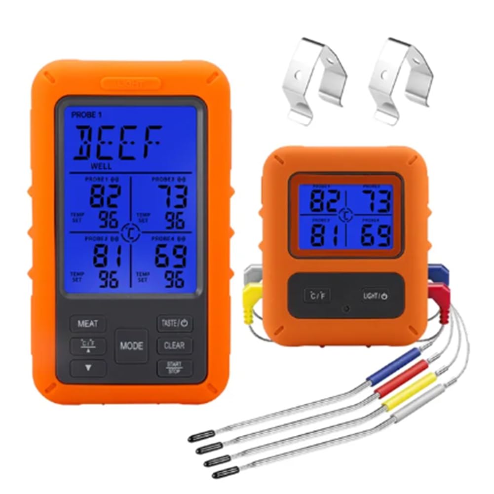 Termometro digitale per carne, per barbecue, con timer, 4 sonde, allarme di temperatura, termometro da cucina (A) facile da usare