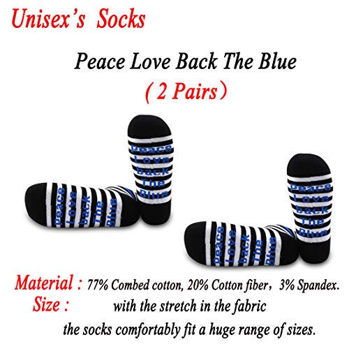 JXGZSO 2 Pairs Peace Love Back The Blue Socks Thin Blue Line Socks Gift for Men or Women2