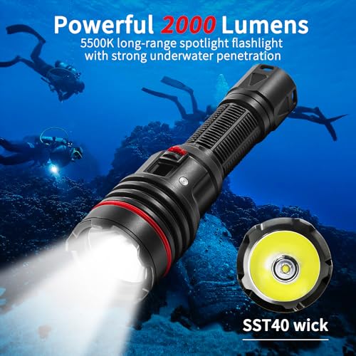 Duiklamp, LetonPower 2000Lumens onderwater 100m duiklamp, met Type-C opladen voor professionele outdoor onderwater sporten - Image 4