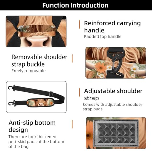 Travel Duffel Bags for Men and Women, Waterproof Weekender Overnight Gym Bags, Highland Cow Daisies3