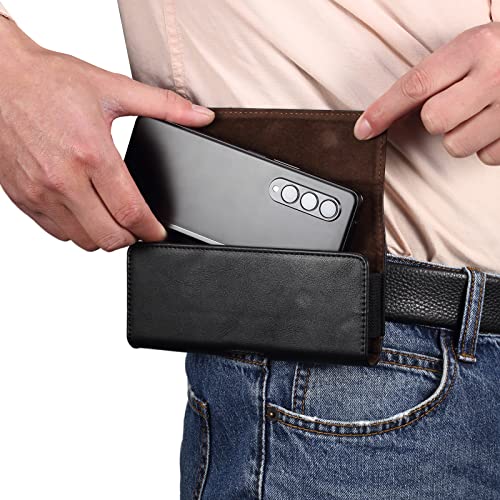 Genuine Leather Cell Phone Belt Holster for Samsung Galaxy Z Fold5,4 3,2,1,Z Fold5 5G/W23/W24 Mens Holster Phone Pouch Holder Case,Cell Holster Pouch Case